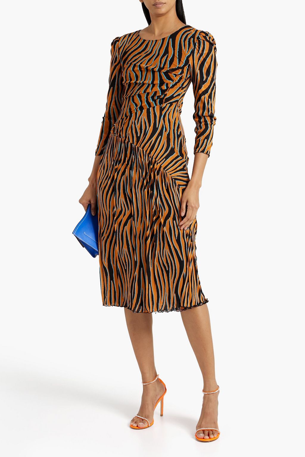 DIANE VON FURSTENBERG فستان متوسط الطول “باربارا” من الشبك المطاط بتصميم يمكن ارتداؤه على الوجهين مزين بطبعات