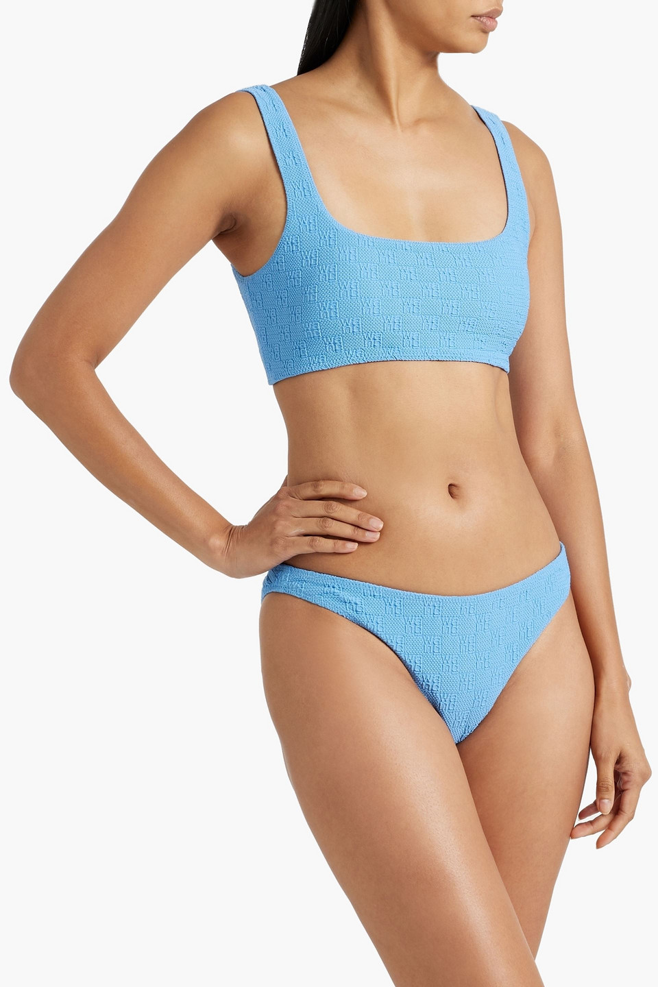 Shop Alexander Wang T Stretch-jacquard Mid-rise Bikini Briefs In Azure