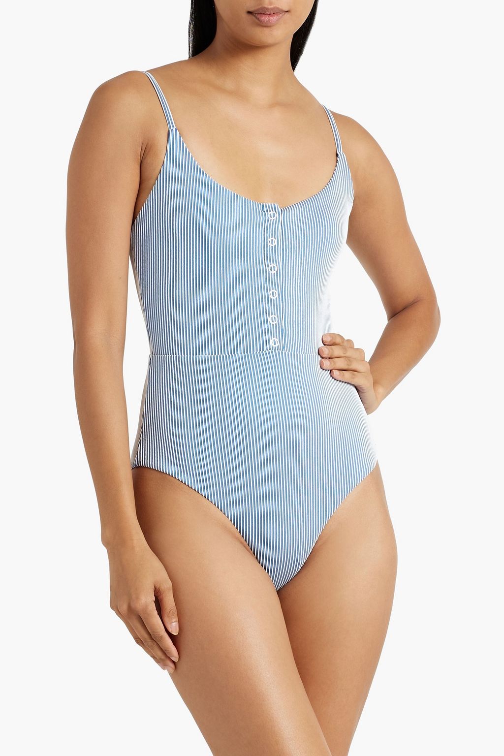 ONIA Lola striped stretch-jacquard swimsuit