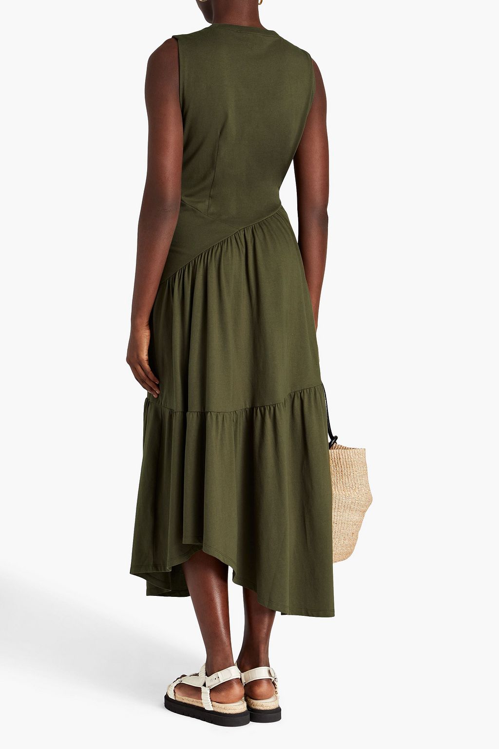 FRAME Gathered cotton-jersey midi dress