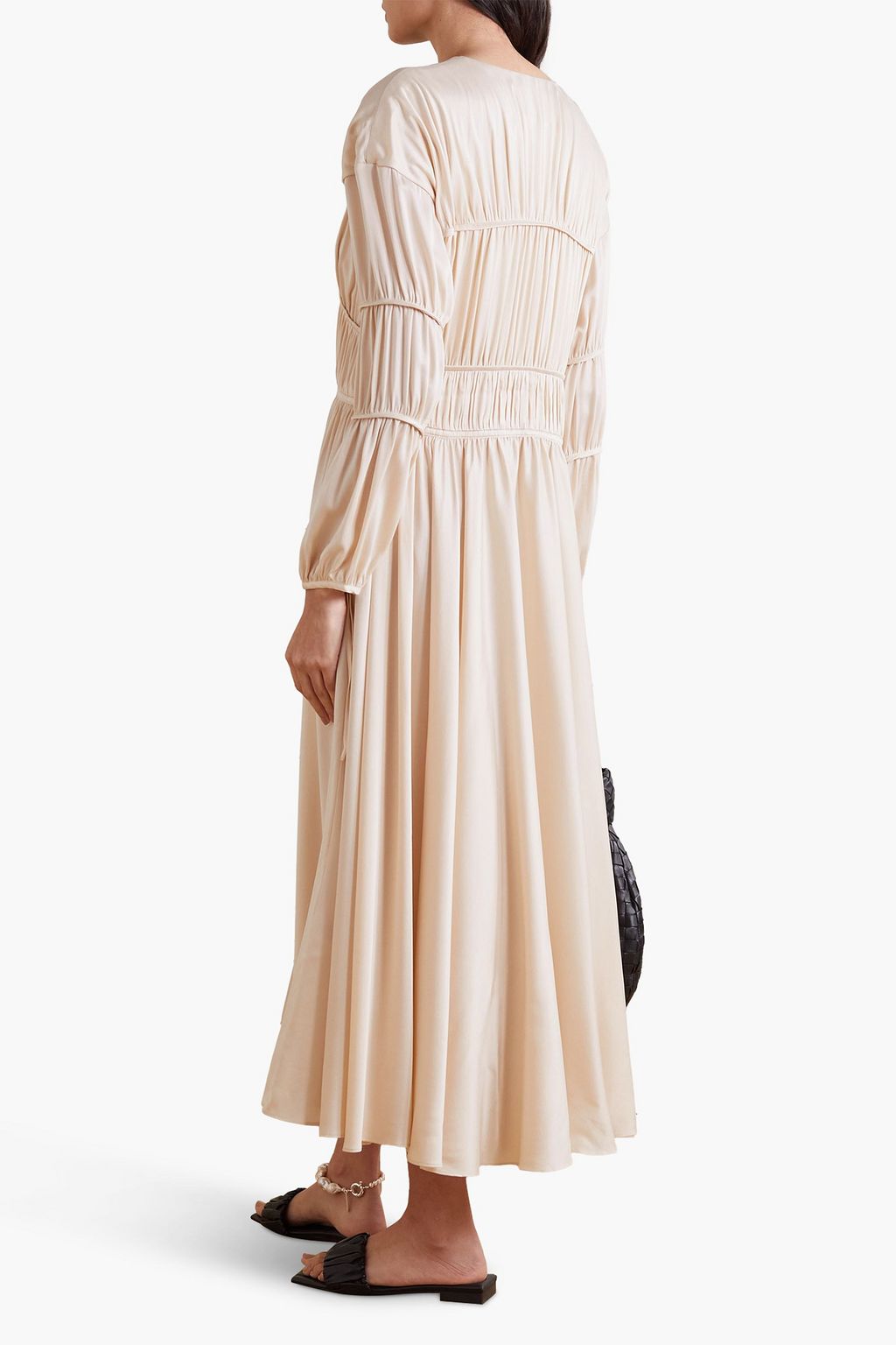 TOVE Grace lace-up gathered washed-silk midi dress