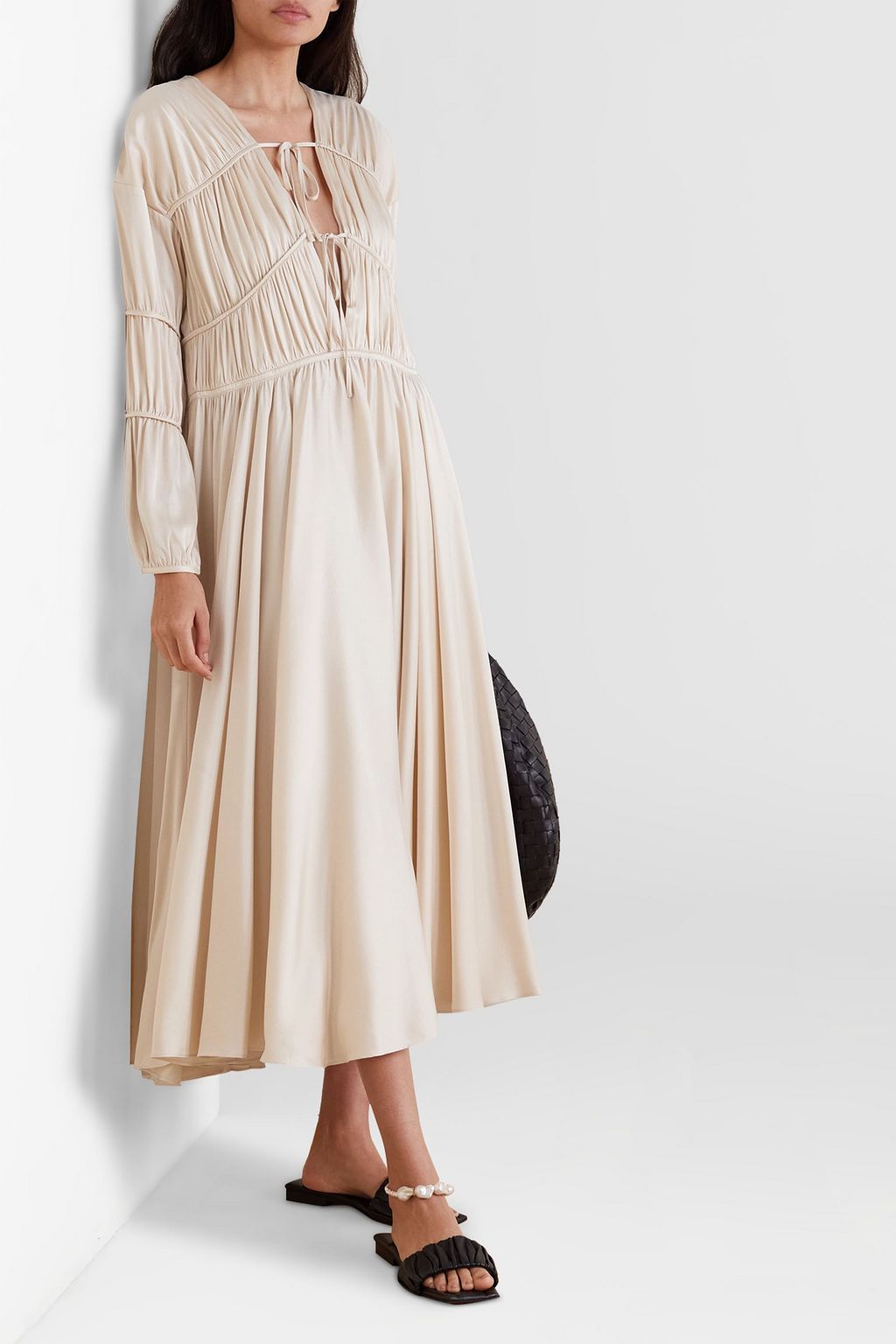 TOVE Grace lace-up gathered washed-silk midi dress