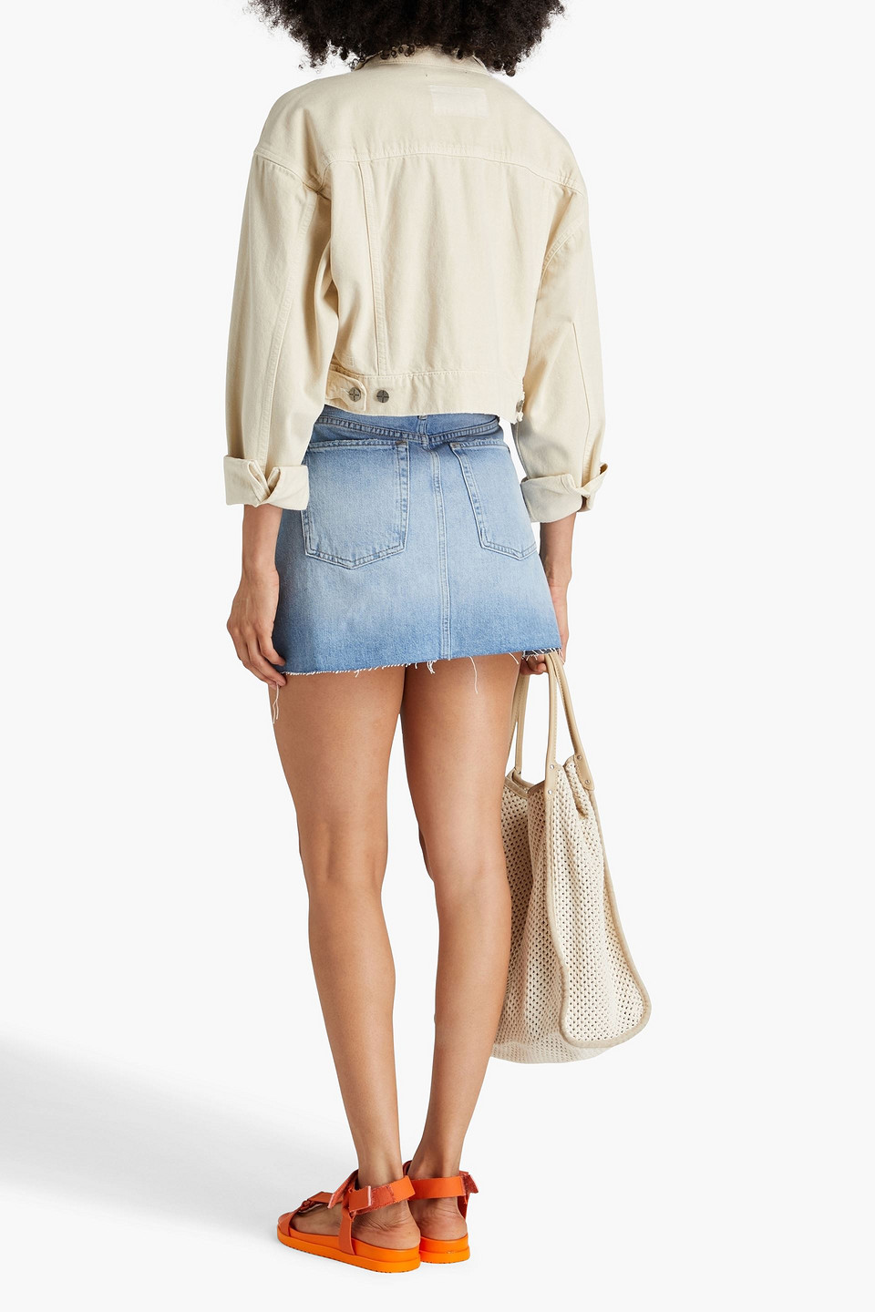 Shop Frame Le High N Tight Denim Mini Skirt In Light Denim