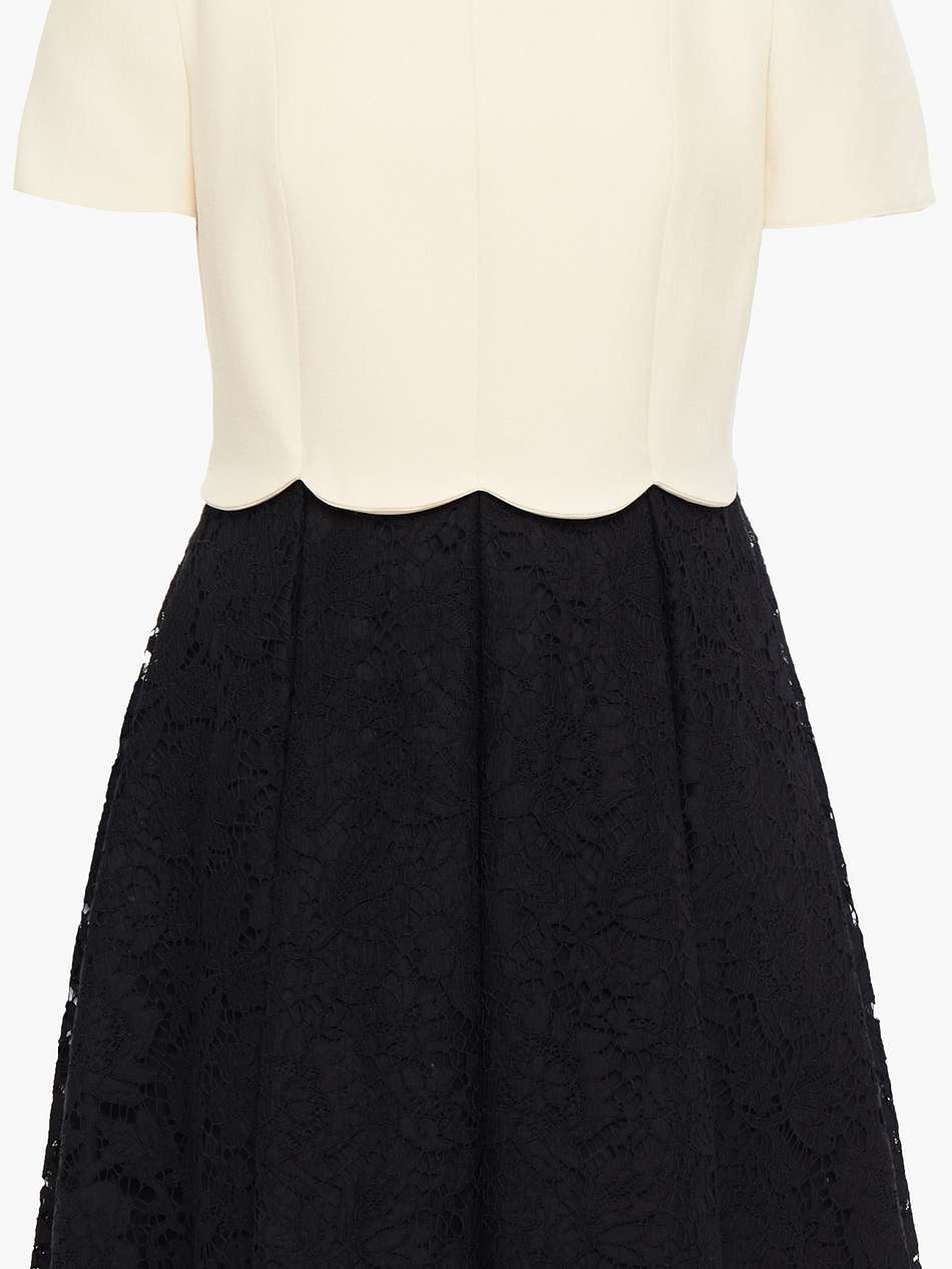 paneled two-tone crepe and corded lace mini dress