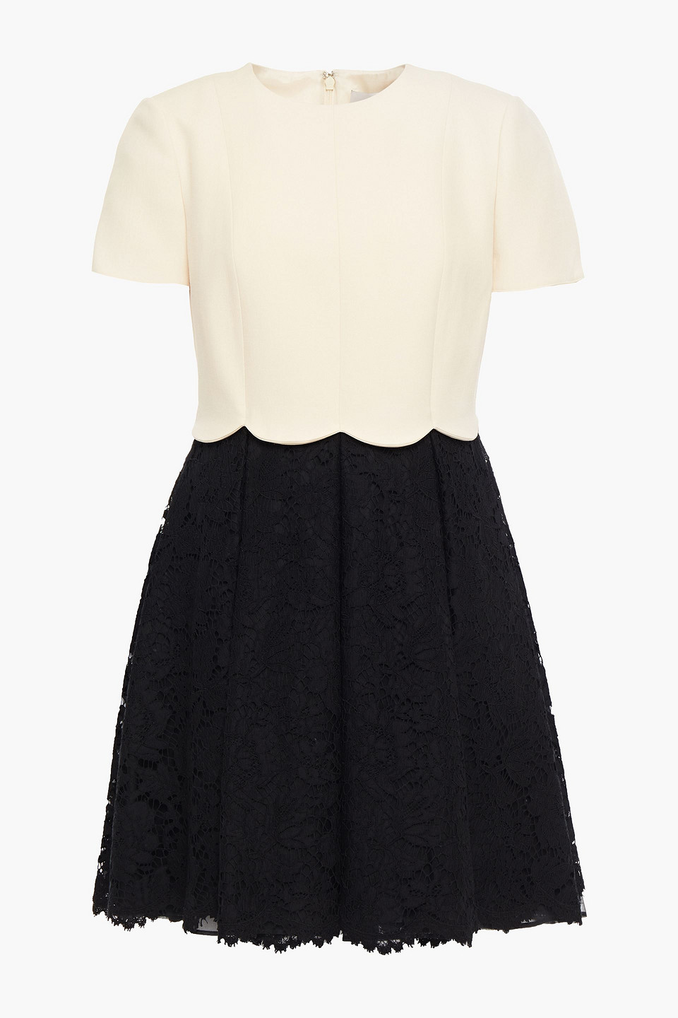 chinese dress ladies Valentino Black and White lace and wool mini Dress – Loop Generation