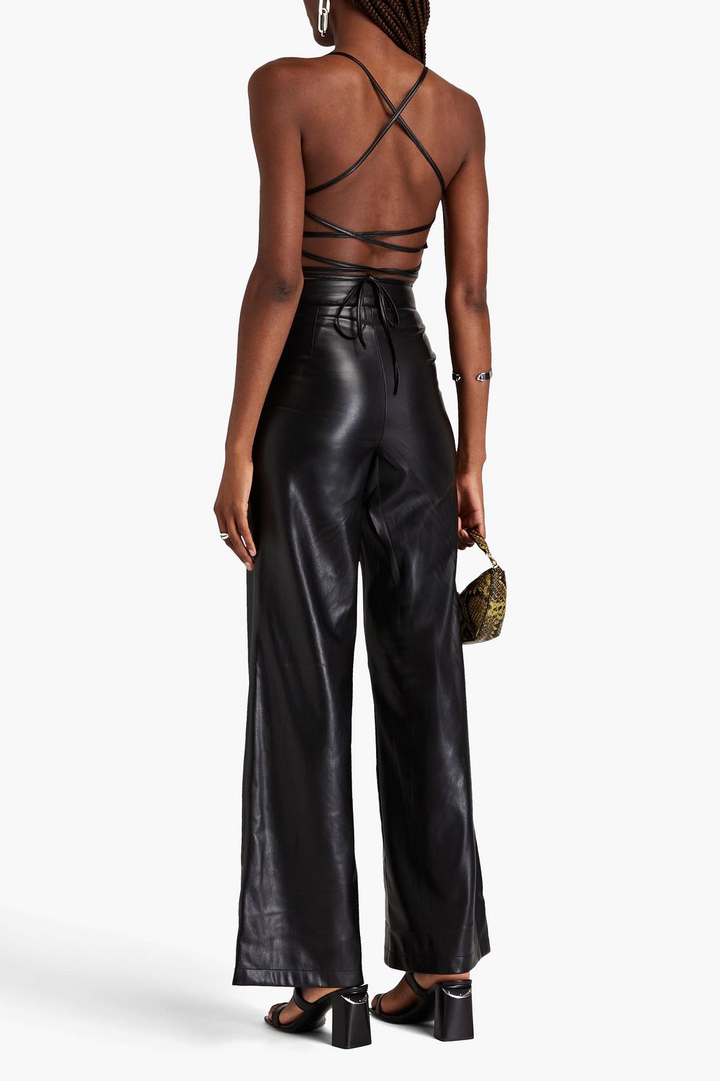 GOOD AMERICAN Faux leather wide-leg jumpsuit