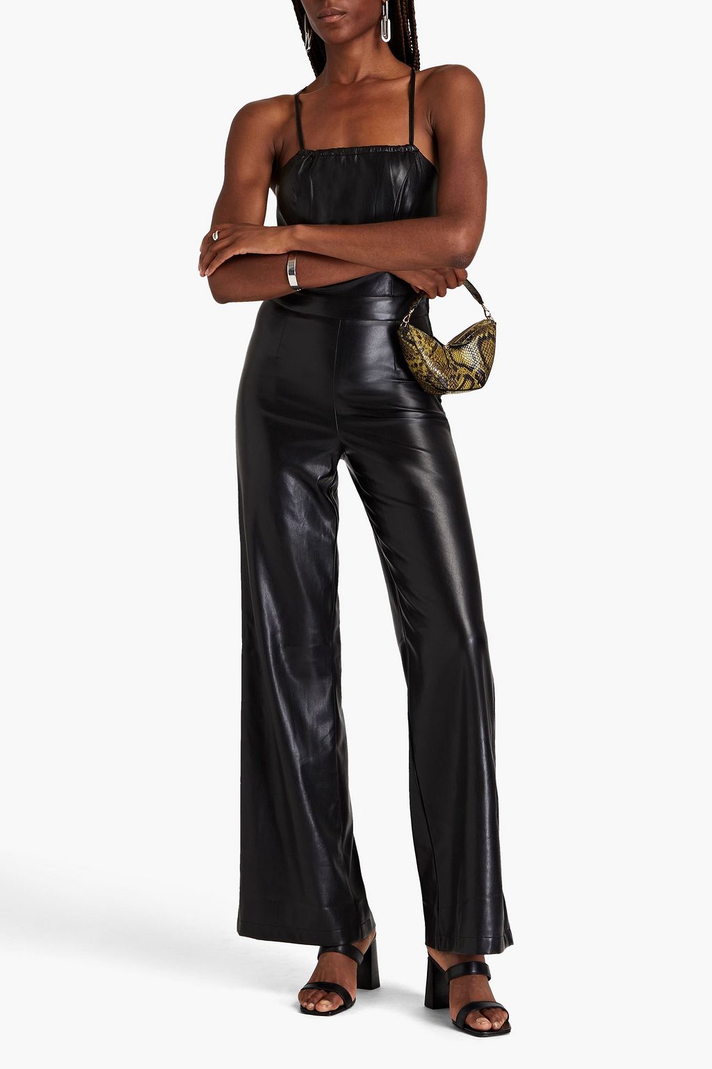 GOOD AMERICAN Faux leather wide-leg jumpsuit
