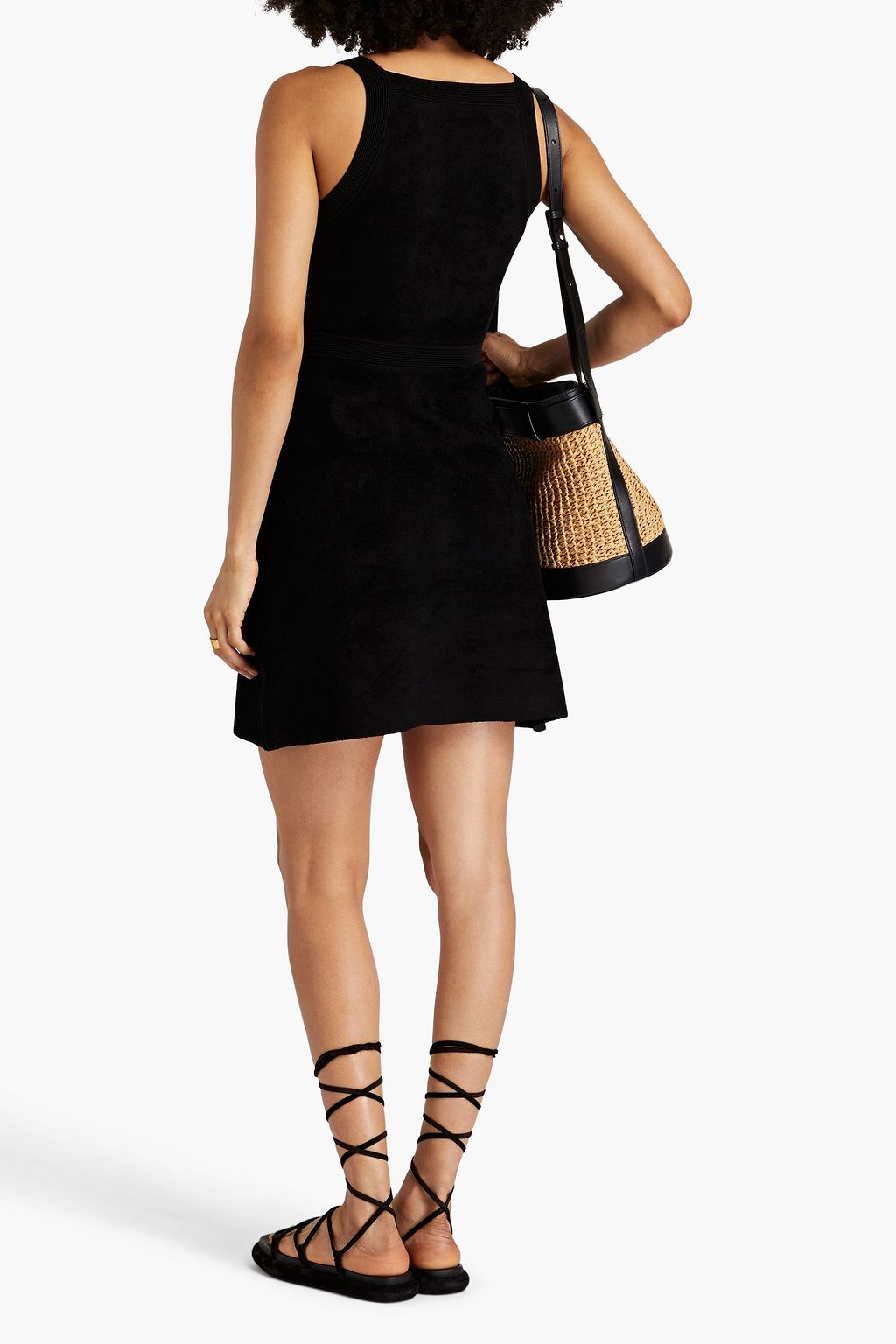SANDRO Button-embellished bouclé-knit mini dress
