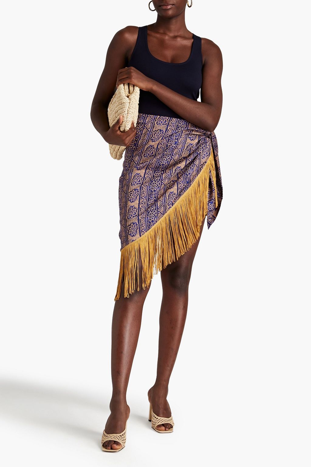 VIX PAULA HERMANNY Bandhani Klein fringed printed voile pareo