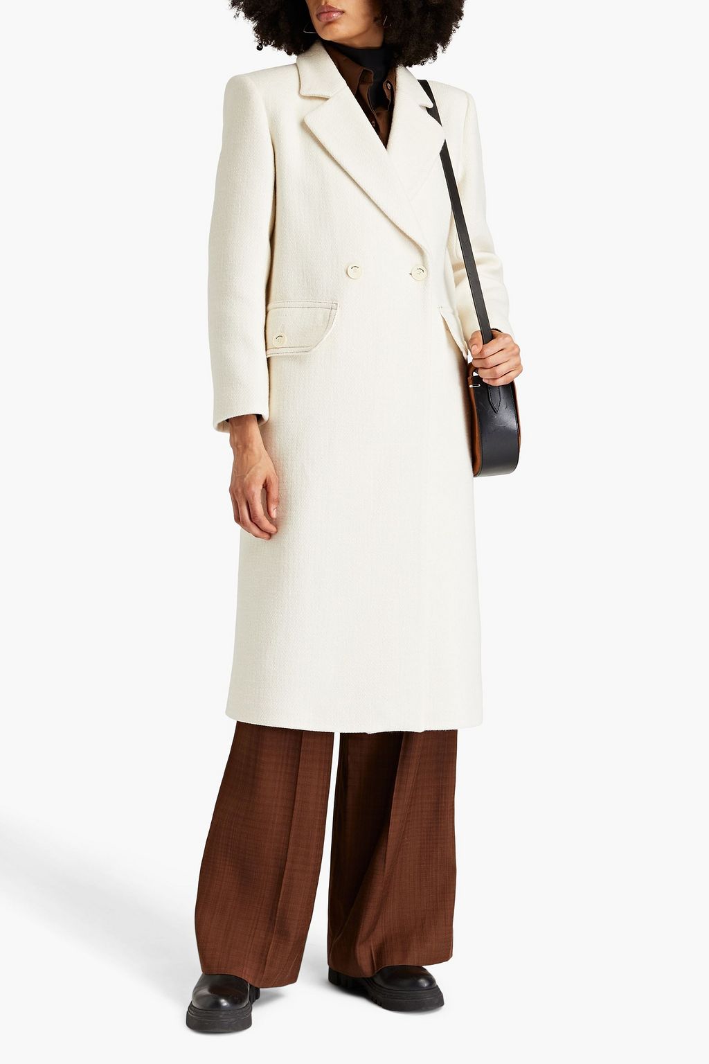 SANDRO Double-breasted bouclé-tweed coat