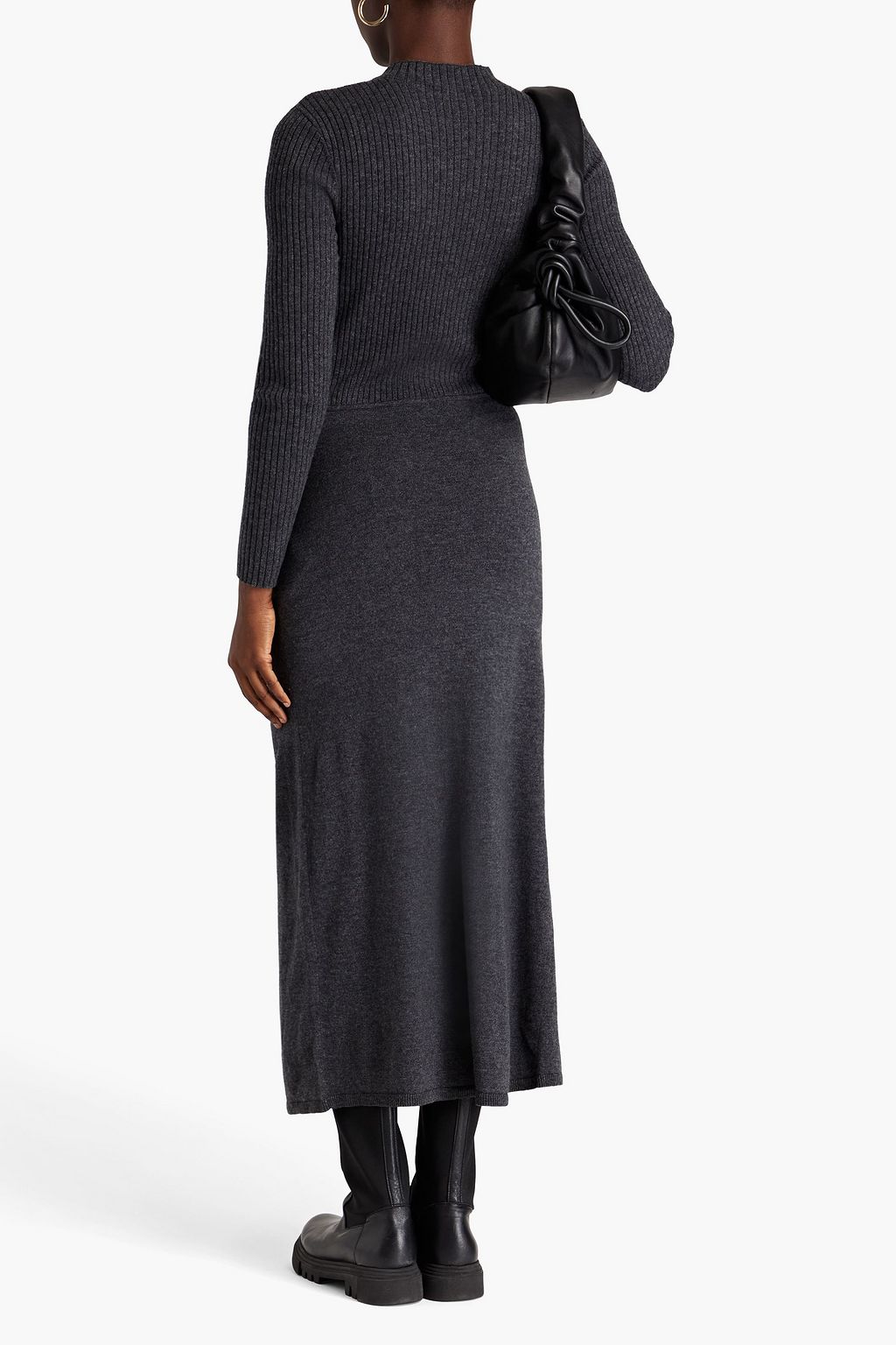 SANDRO Ruched ribbed wool-blend midi dress