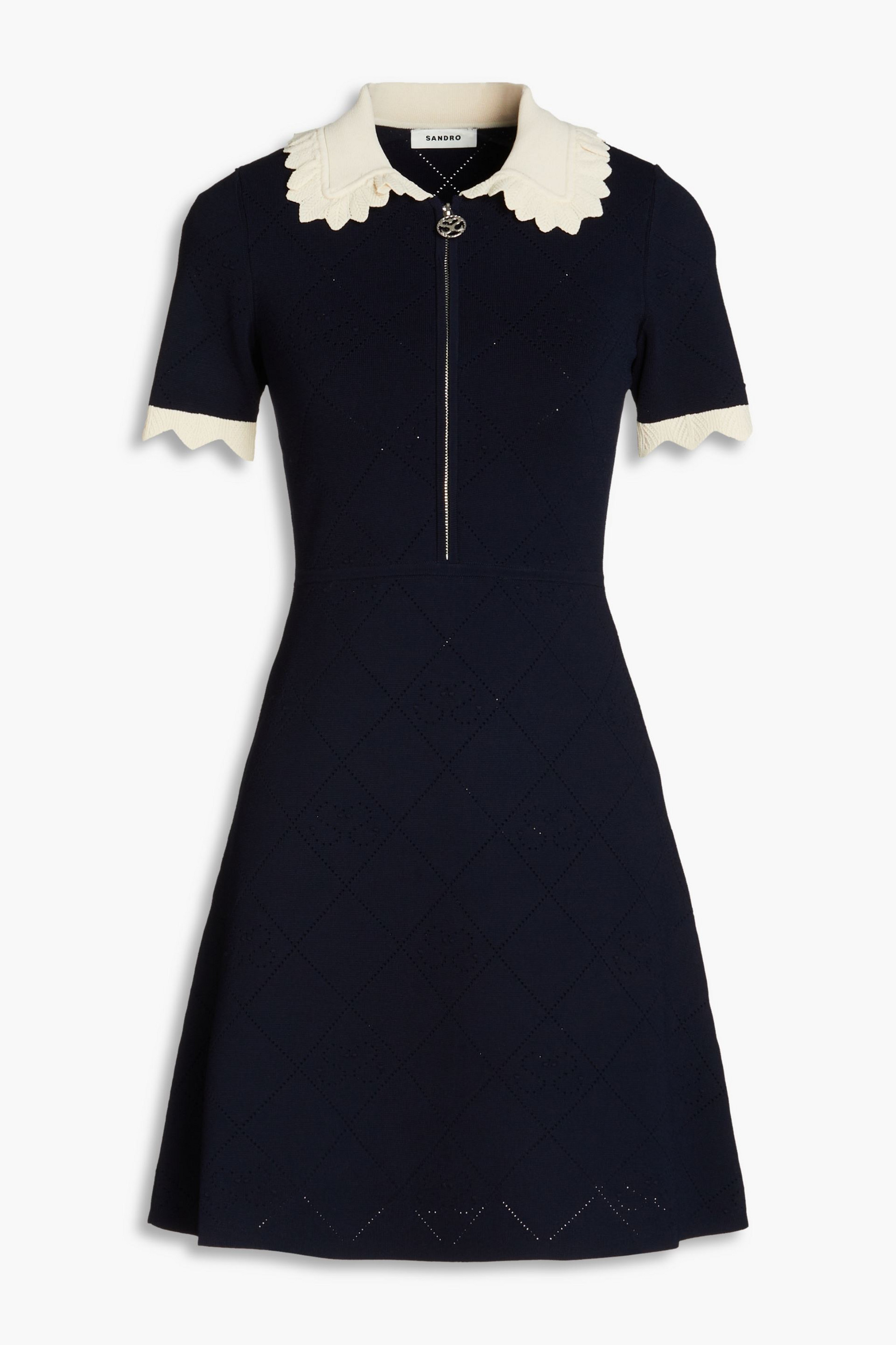 SANDRO Two-tone pointelle-knit mini dress thumbnail