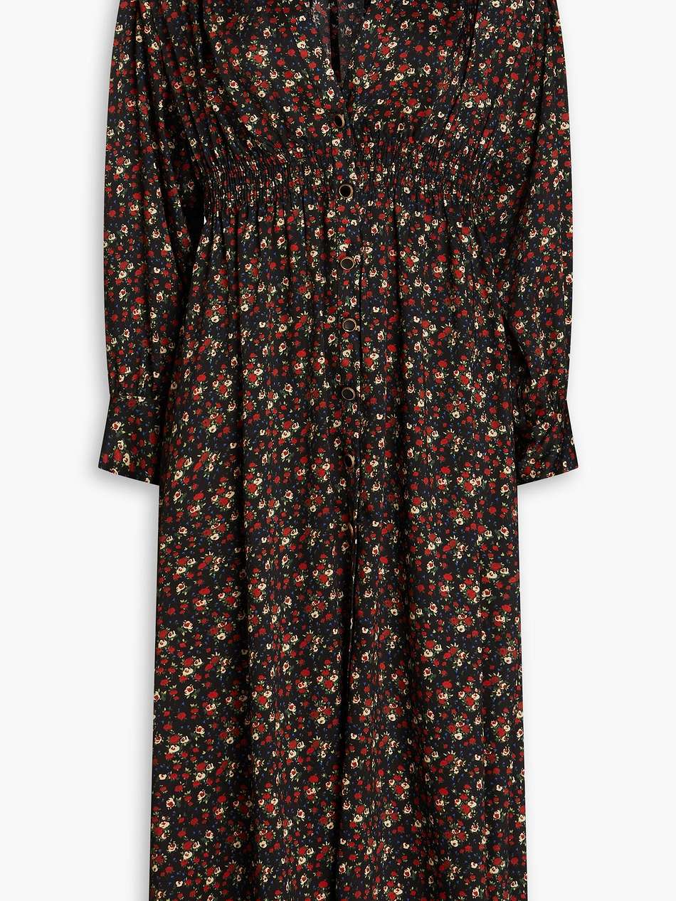 gathered floral-print twill shirt dress