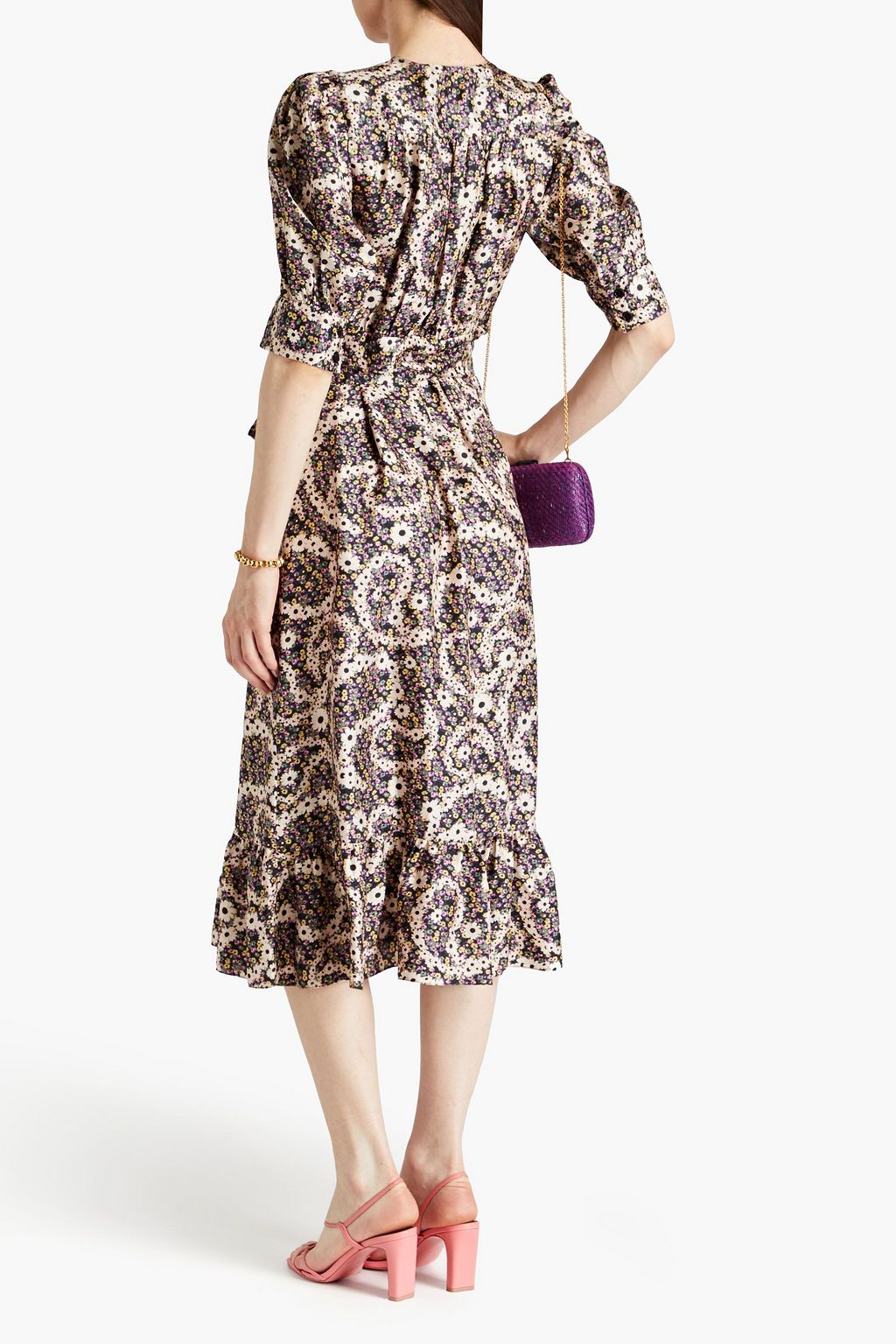 SANDRO Floral-print silk-twill midi wrap dress