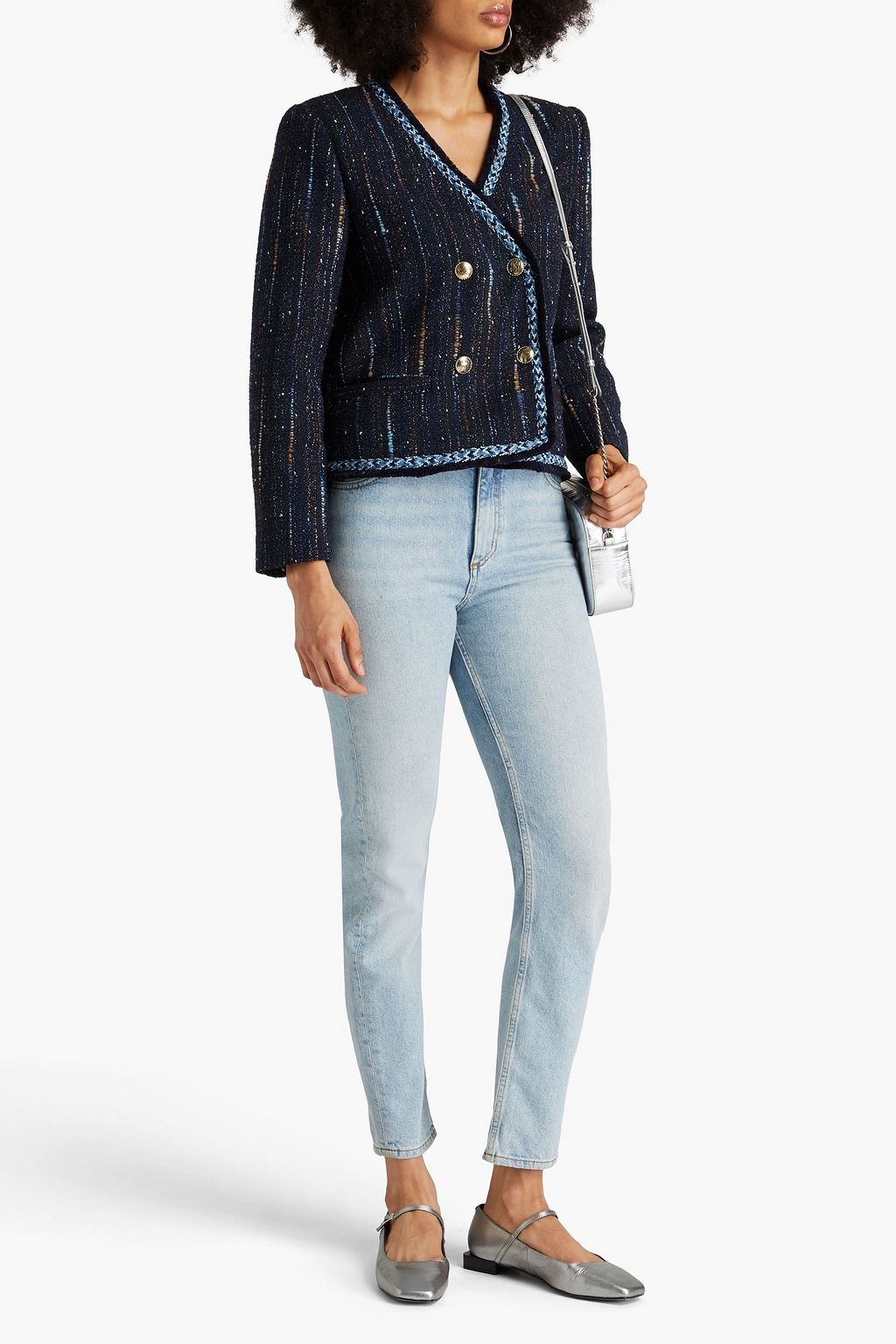 SANDRO Double-breasted metallic tweed jacket