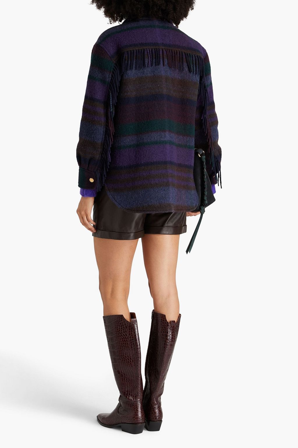 SANDRO Fringed checked wool-blend felt jacket