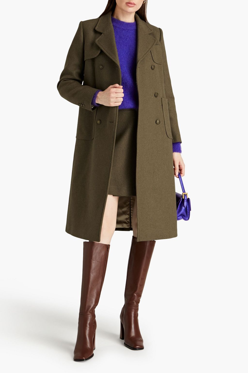 SANDRO Double-breasted wool-blend felt coat