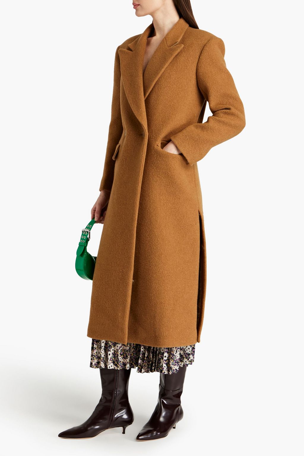 SANDRO Double-breasted wool-blend felt coat