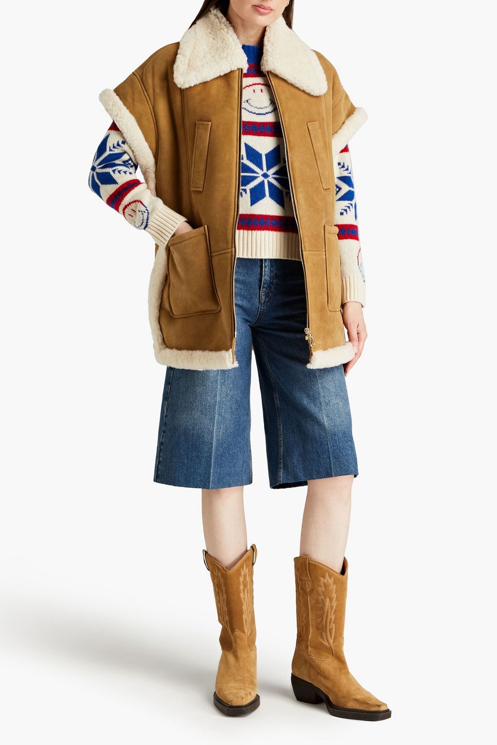 SANDRO Oversized shearling vest