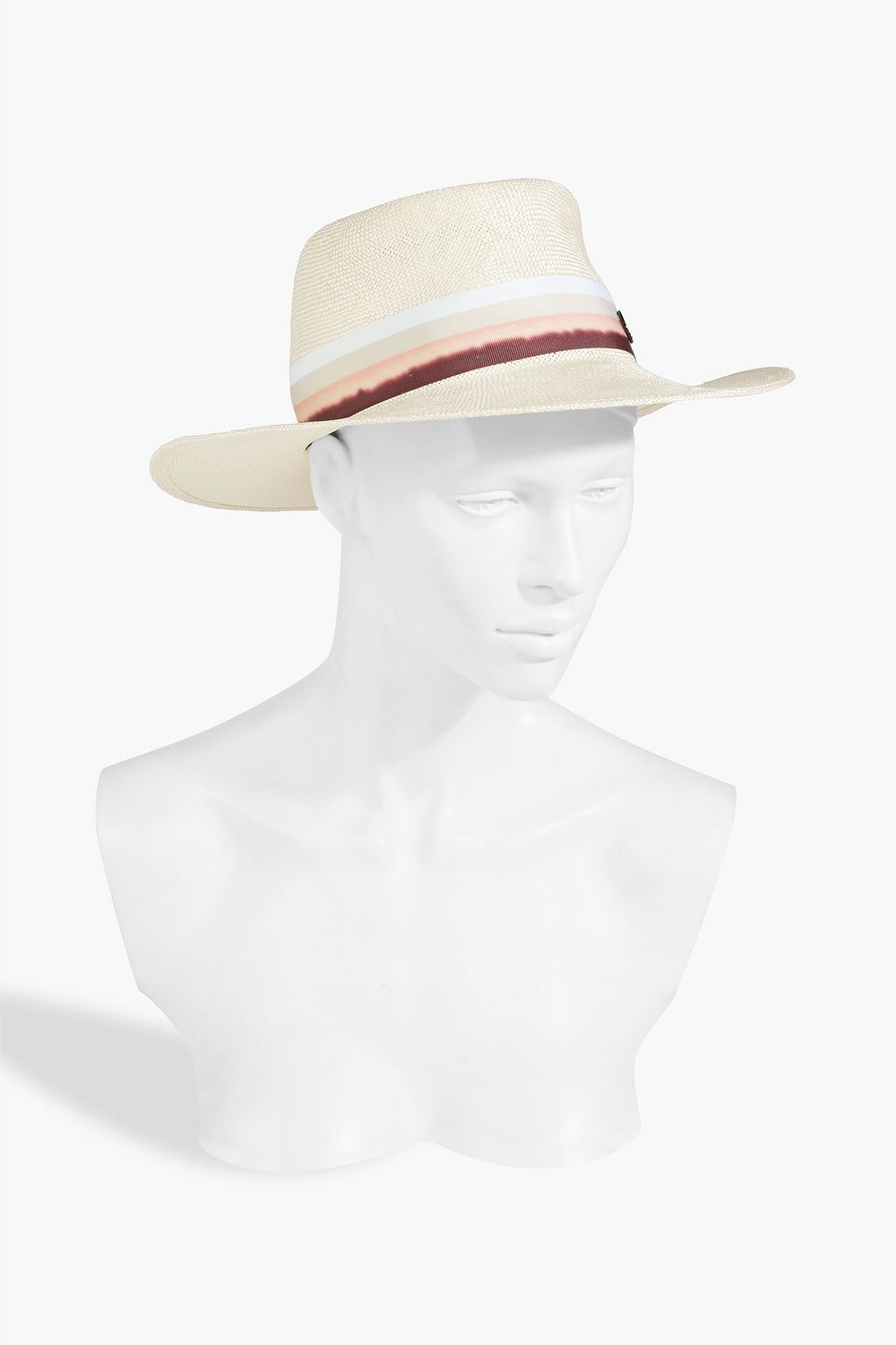 MAISON MICHEL Striped grosgrain-trimmed straw fedora