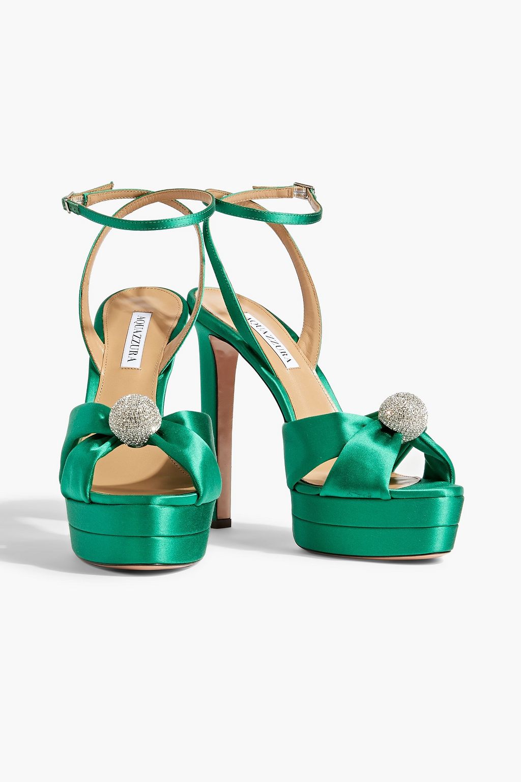 AQUAZZURA Yes Darling Plateau 130 crystal-embellished satin platform sandals