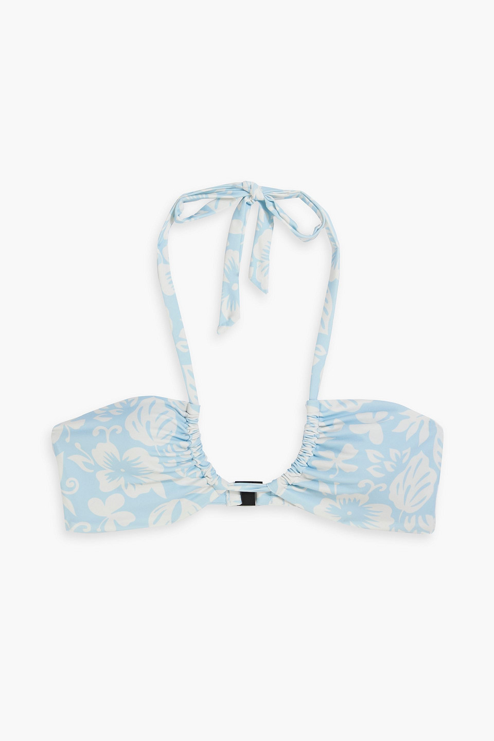 Onia Ruched Floral-print Halterneck Bikini Top In Sky Blue