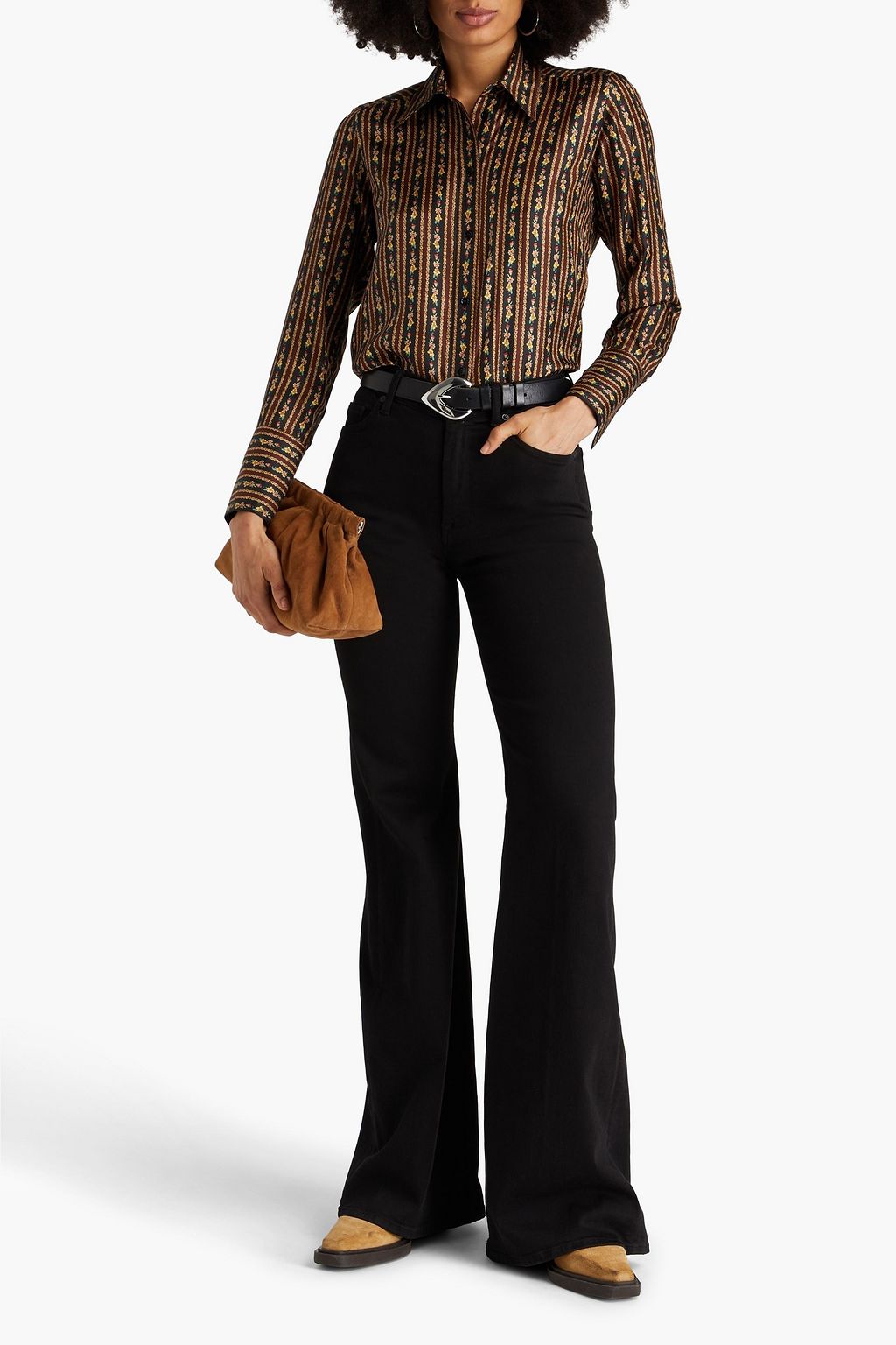 SANDRO Printed silk-twill shirt