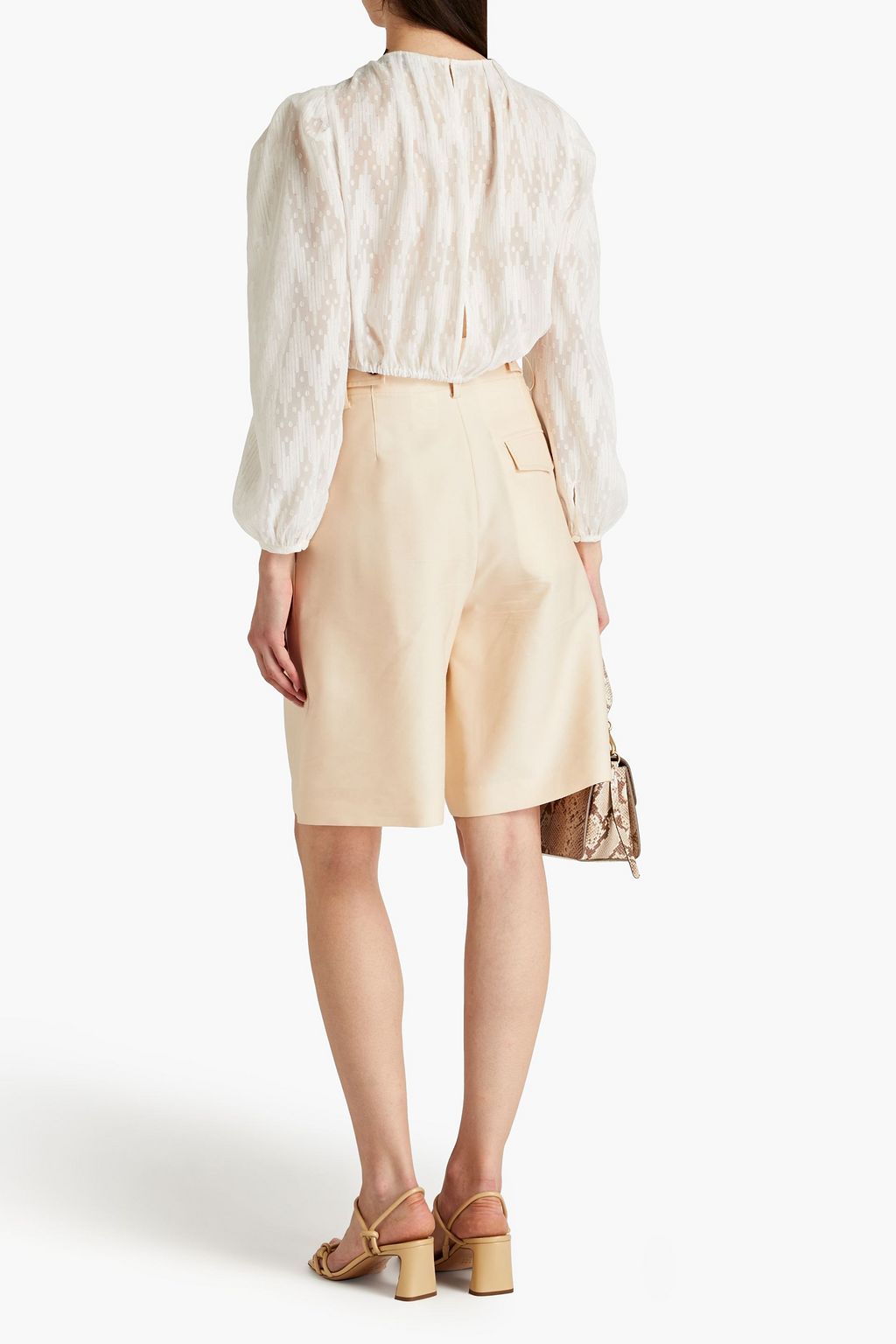 SANDRO Cropped Bluse mit eingewebten Punkten in Metallic-Optik