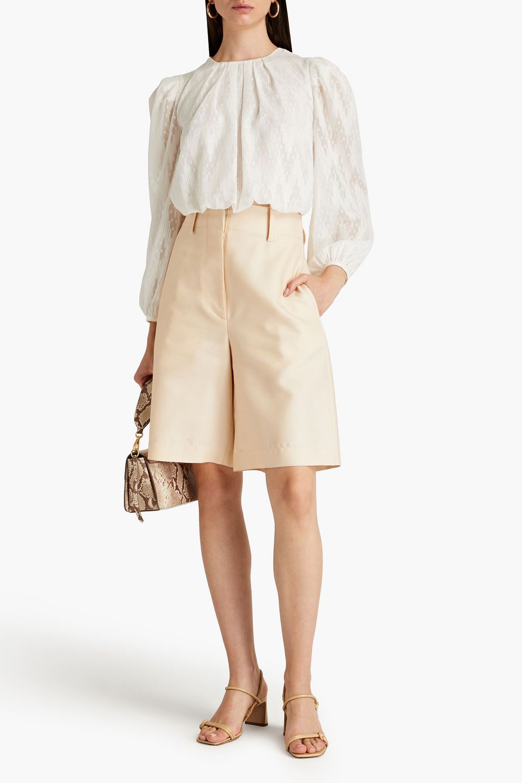SANDRO Cropped Bluse mit eingewebten Punkten in Metallic-Optik