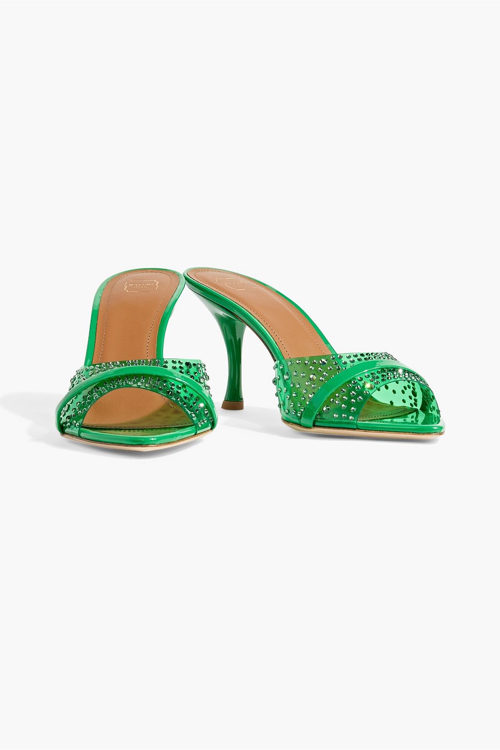 MALONE SOULIERS Julia 70 embellished PVC and patent-leather mules