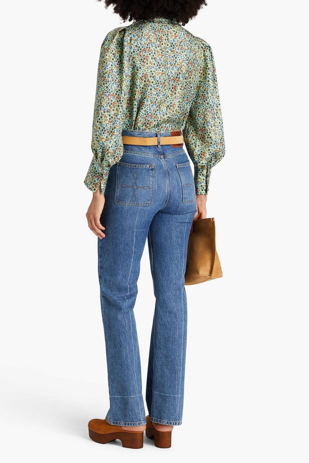 SANDRO Ruffled printed silk-twill blouse