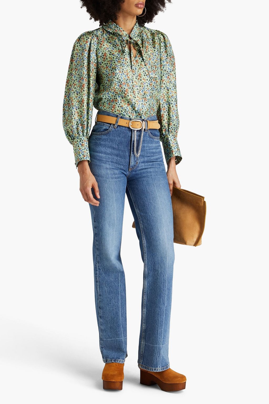 SANDRO Ruffled printed silk-twill blouse