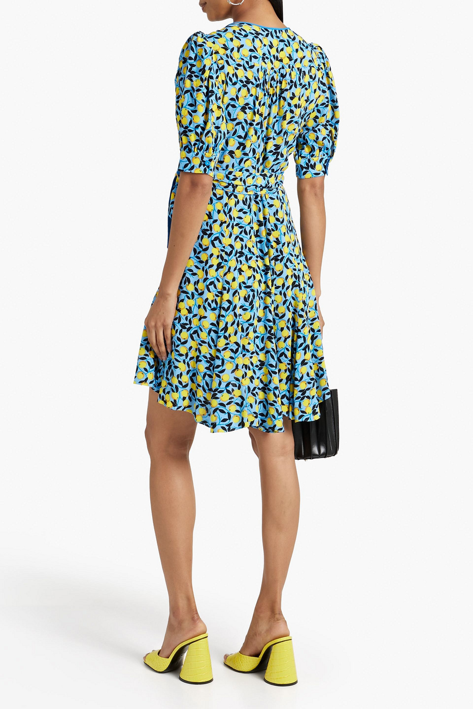 Shop Diane Von Furstenberg Elodie Printed Crepe Mini Wrap Dress In Azure