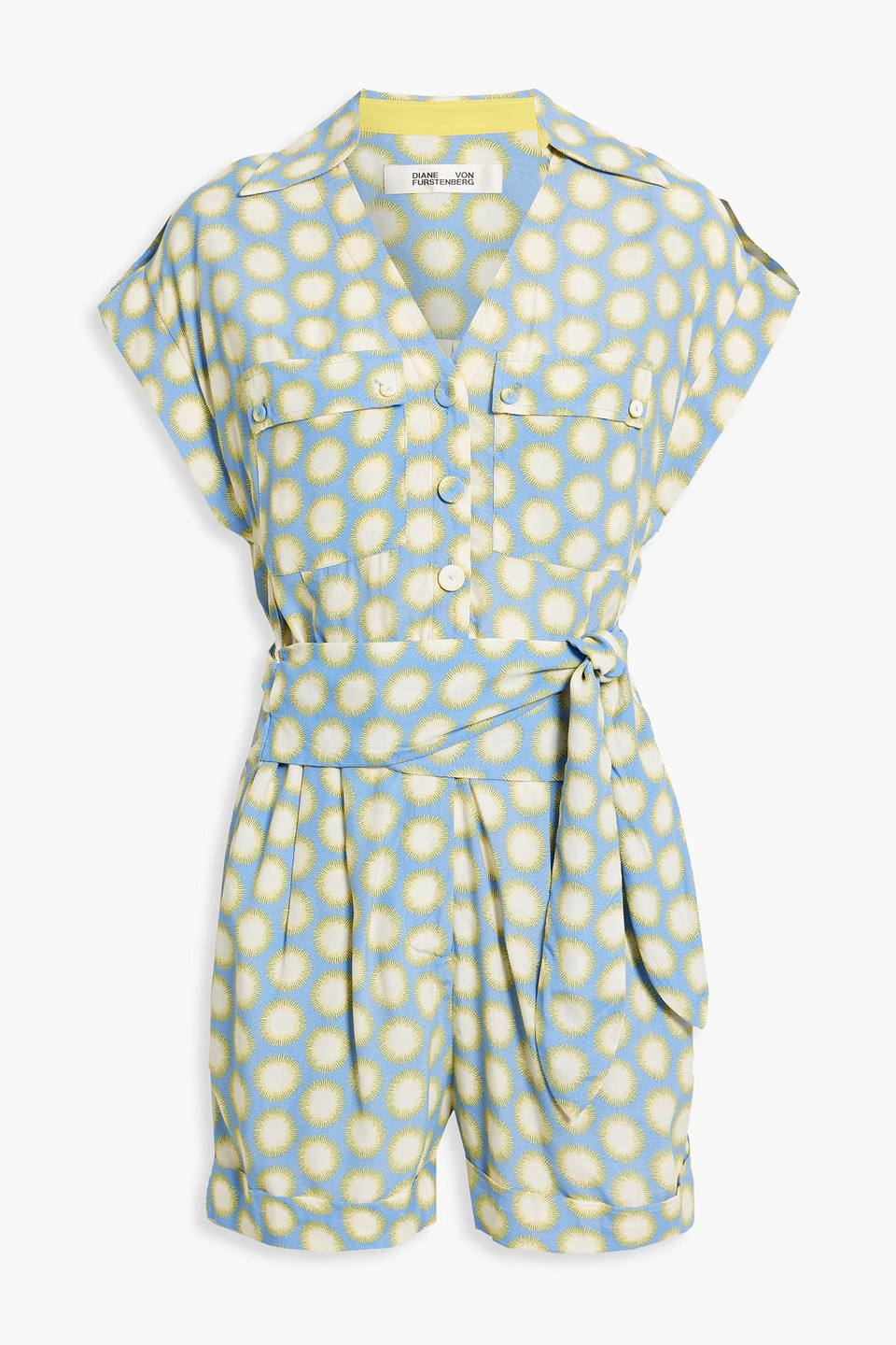 Diane Von Furstenberg Elijah Pleated Printed Crepe Playsuit In Light Blue