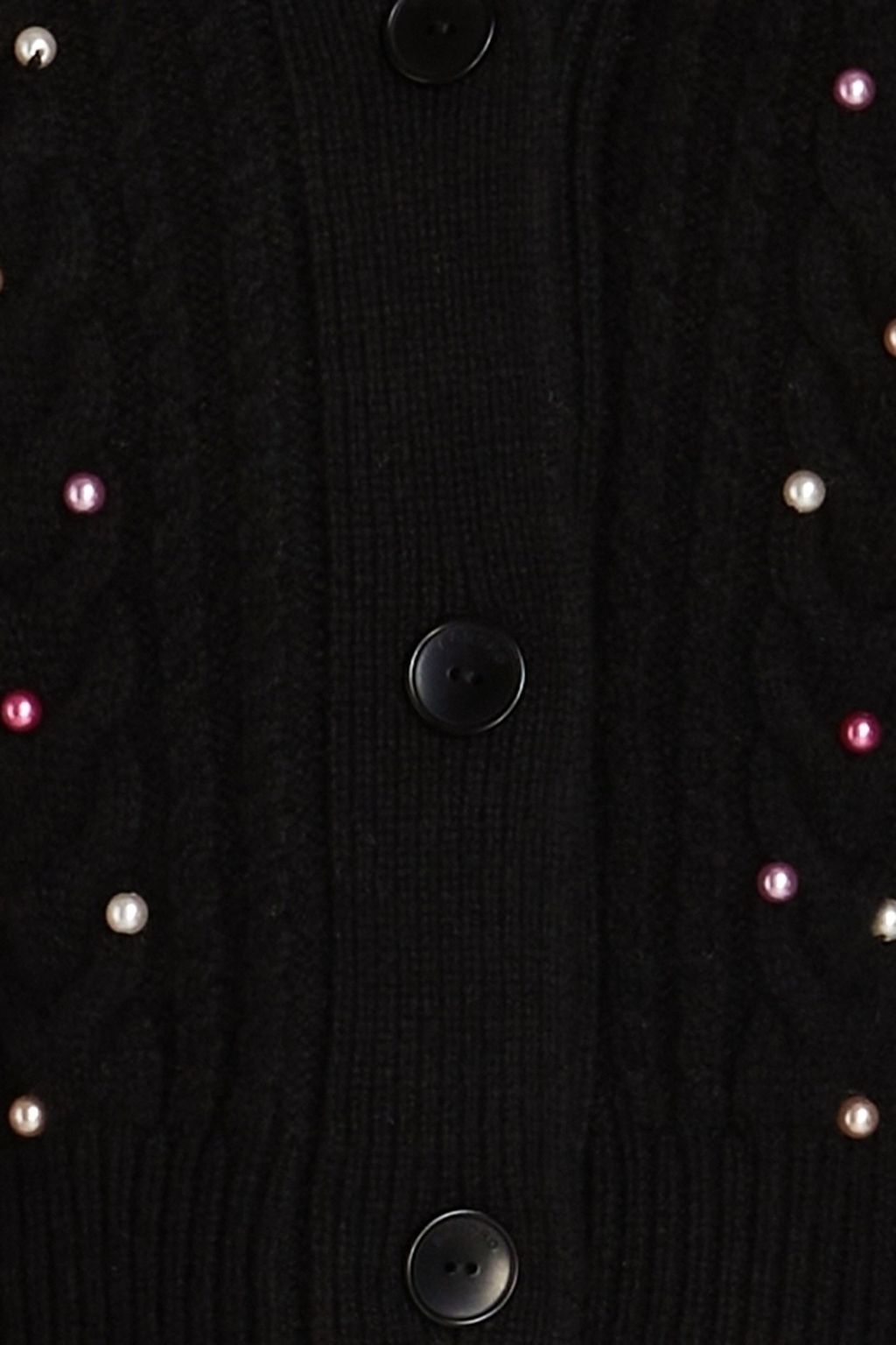 SANDRO Cropped faux pearl-embellished cable-knit wool cardigan