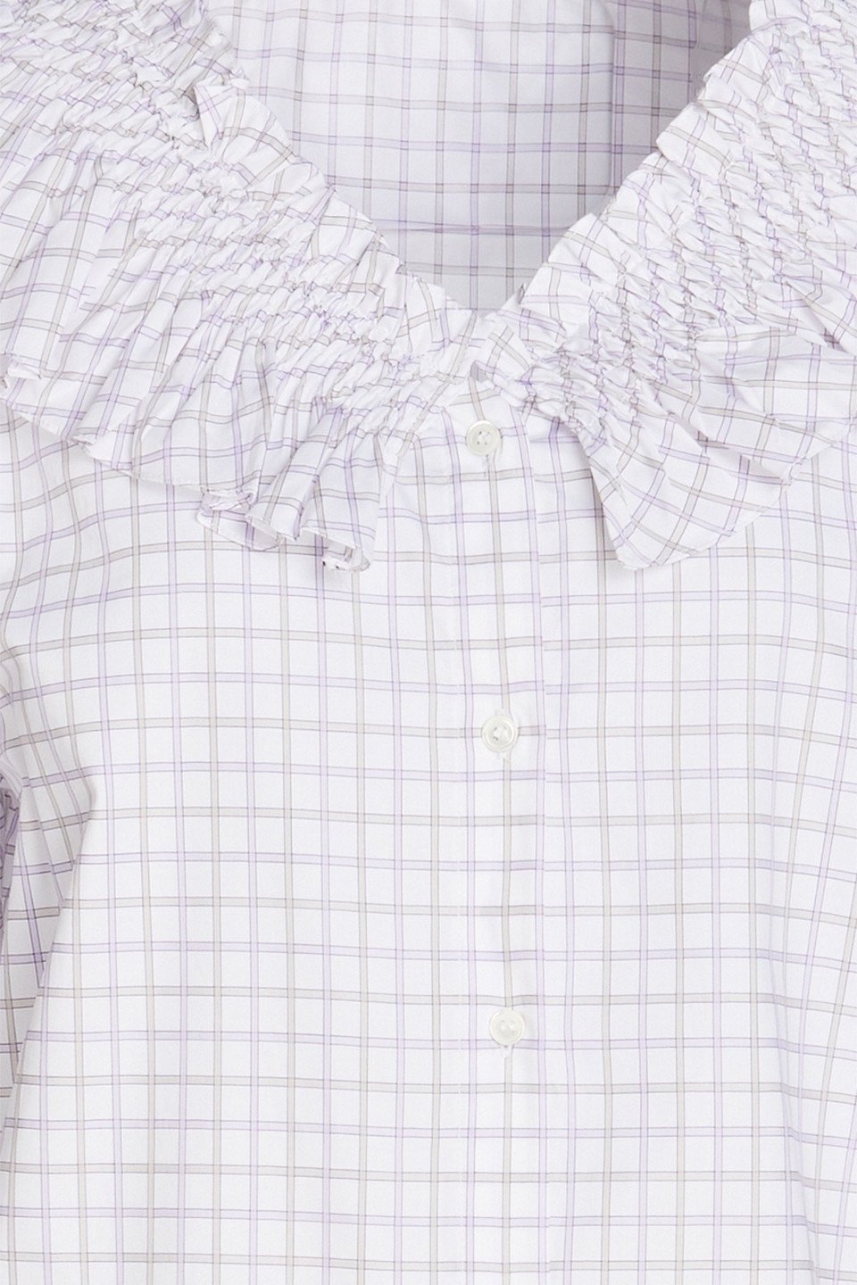 SANDRO RUFFLED CHECKED COTTON-POPLIN SHIRT 3074457345637770228