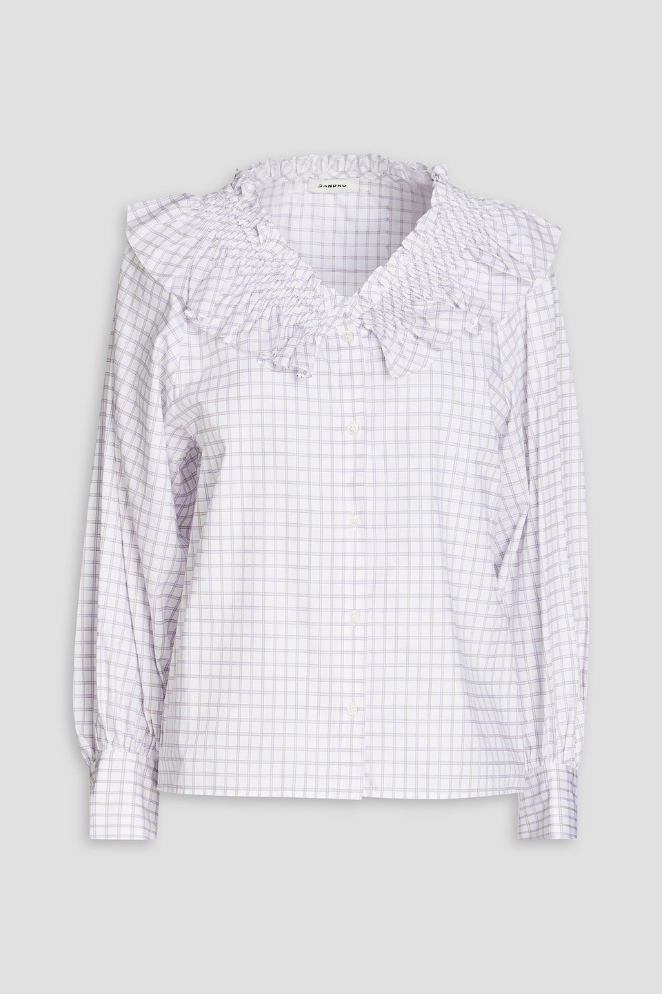 SANDRO RUFFLED CHECKED COTTON-POPLIN SHIRT 3074457345637770228