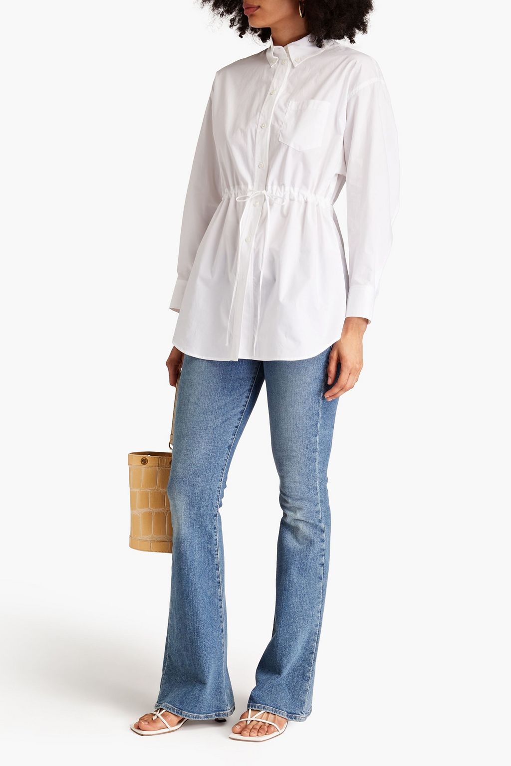 SANDRO Tie-detailed cotton-poplin shirt
