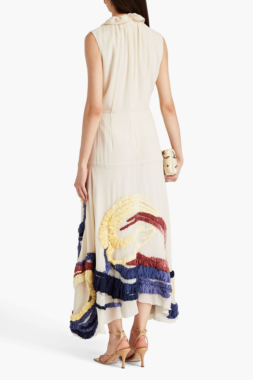 ROKSANDA Oleyda gathered embroidered silk-seersucker gown