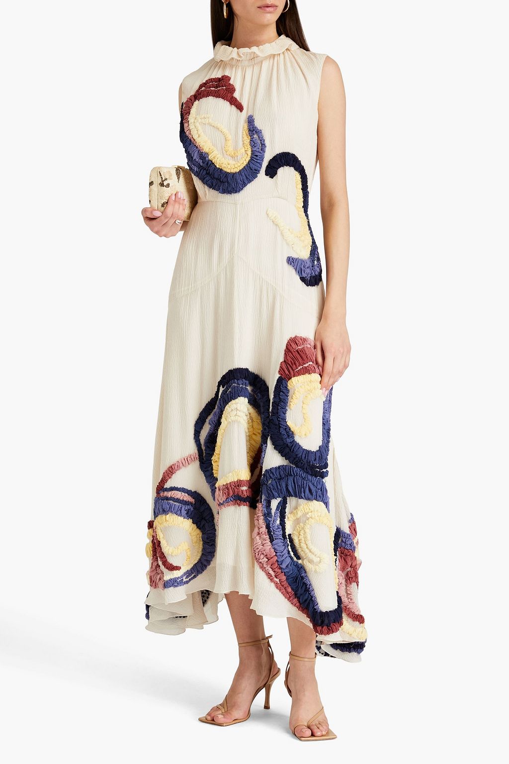 ROKSANDA Oleyda gathered embroidered silk-seersucker gown