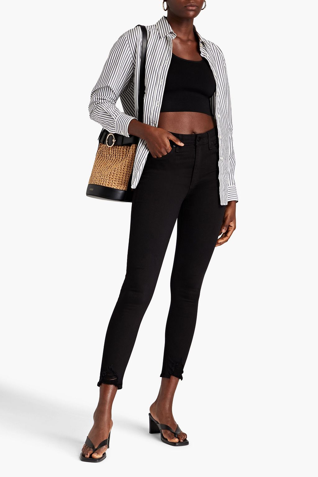 RAG & BONE جينز بأرجل ضيقة وبخصر مرتفع بتأثير معتق