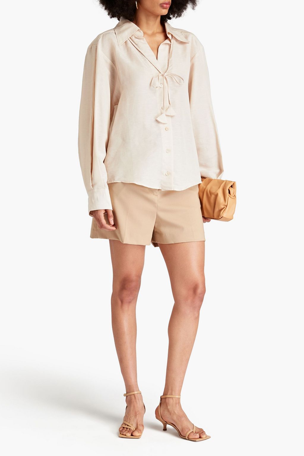 PALMER//HARDING Tie-detailed Lyocell and linen-blend shirt