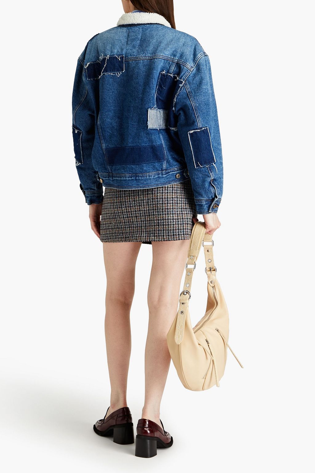 SANDRO Faux shearling-trimmed denim jacket
