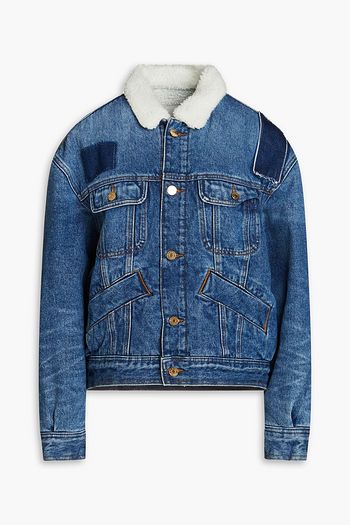 Faux Shearling Trimmed Denim Jacket in Blue - Ami Paris