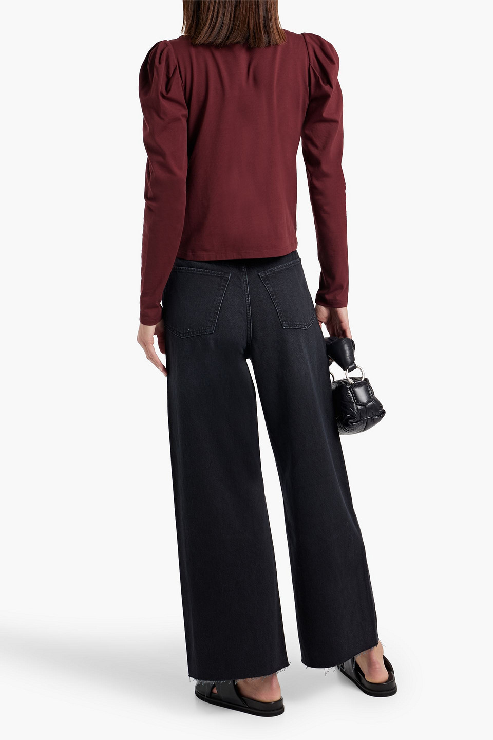 Shop Frame High-rise Wide-leg Jeans In Black