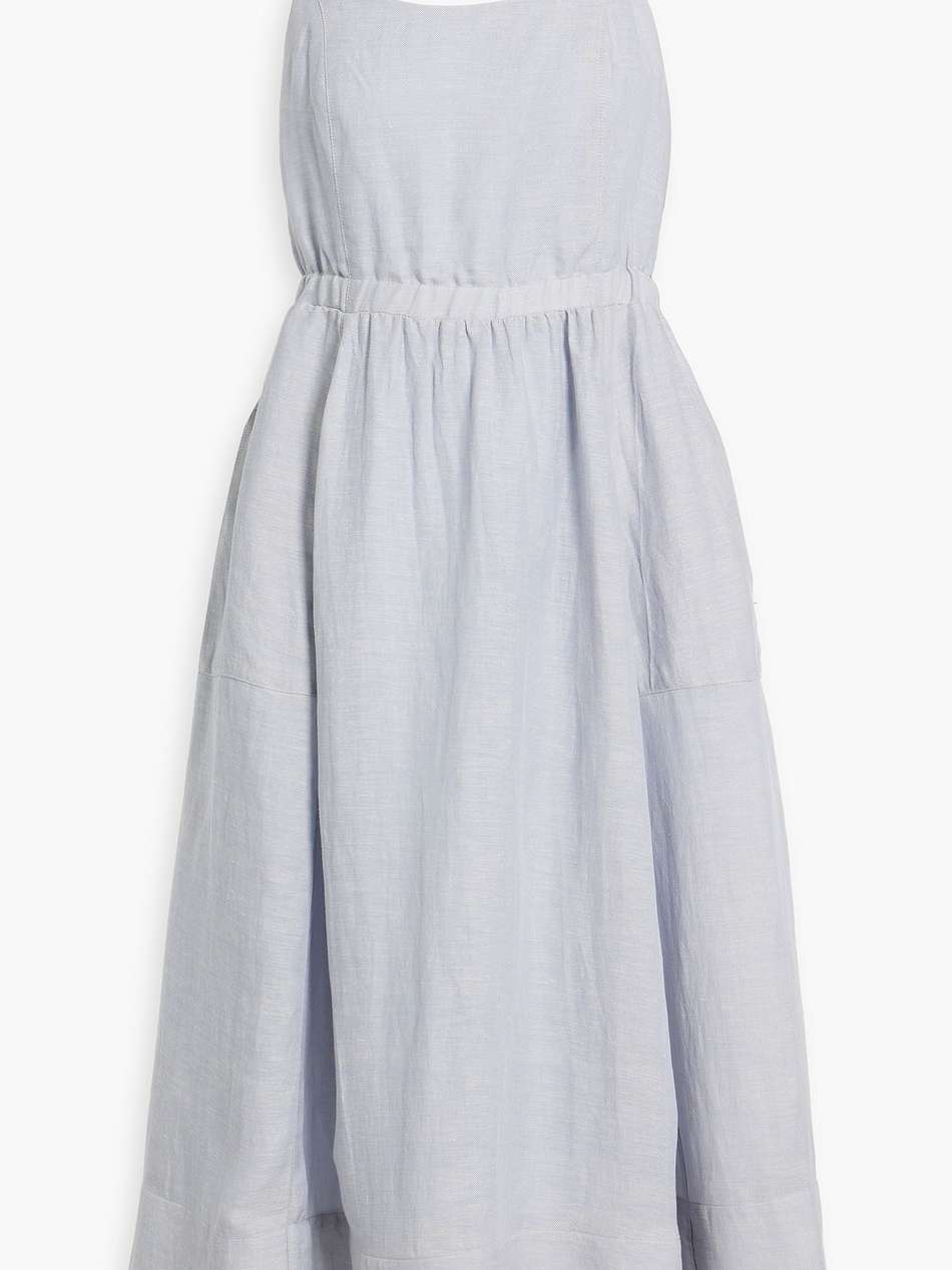 eve gathered lyocell and linen-blend twill midi dress