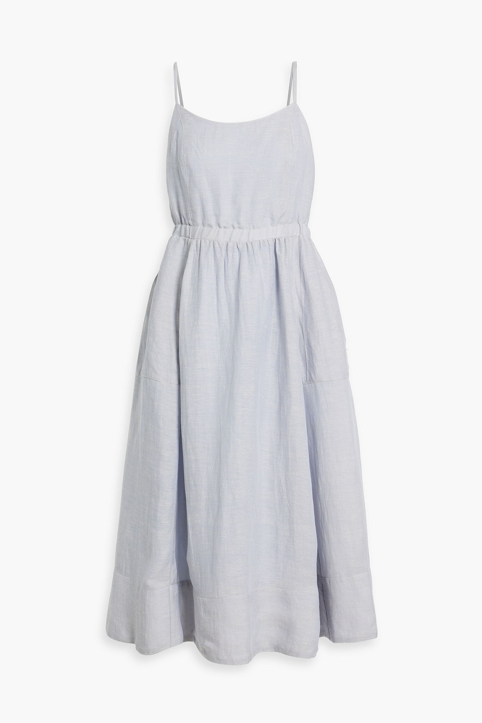 Iris & Ink Gathered Lyocell And Linen-blend Twill Midi Dress In Sky Blue