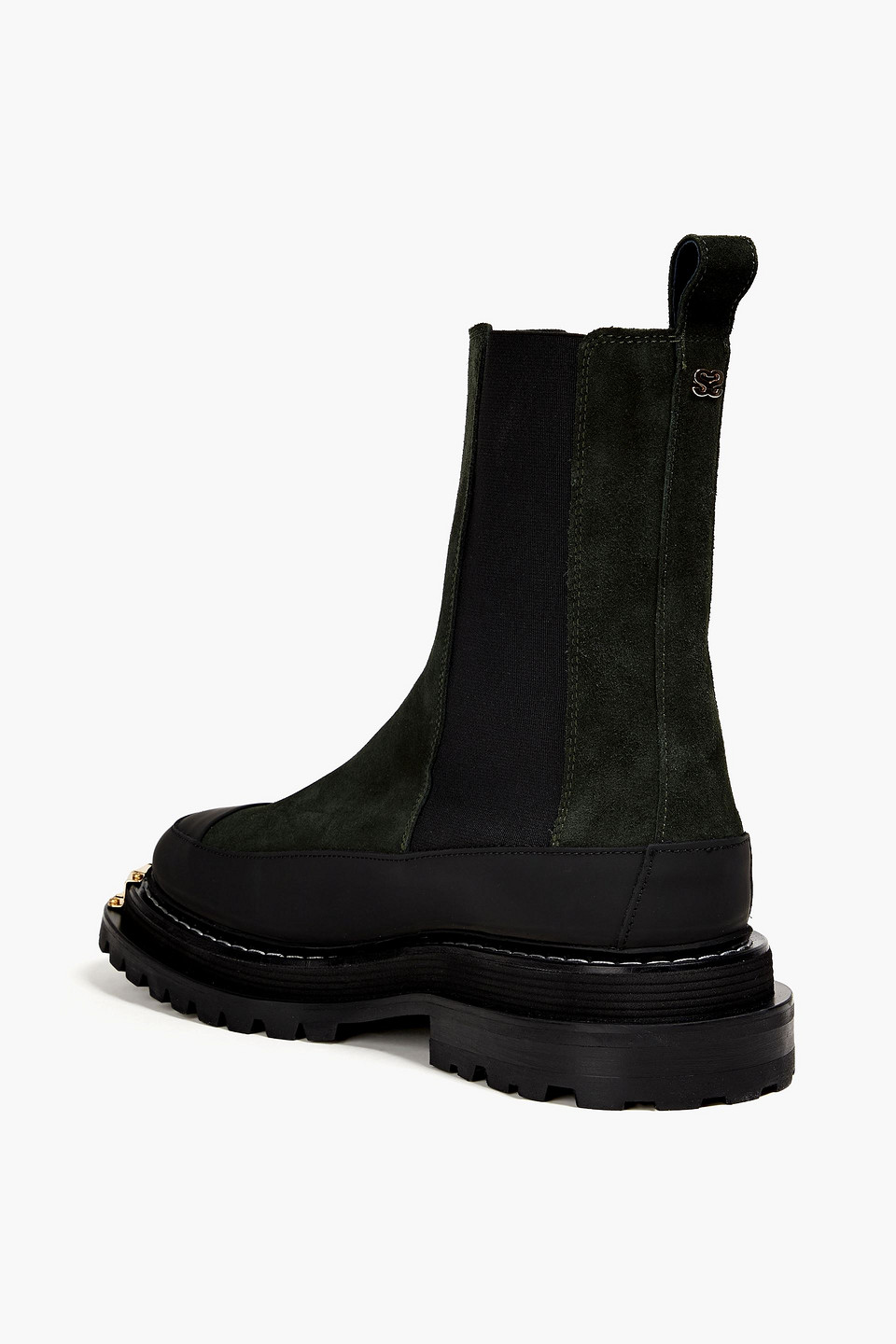 Sandro Liam Metallic-detail Suede Boots In Forest Green