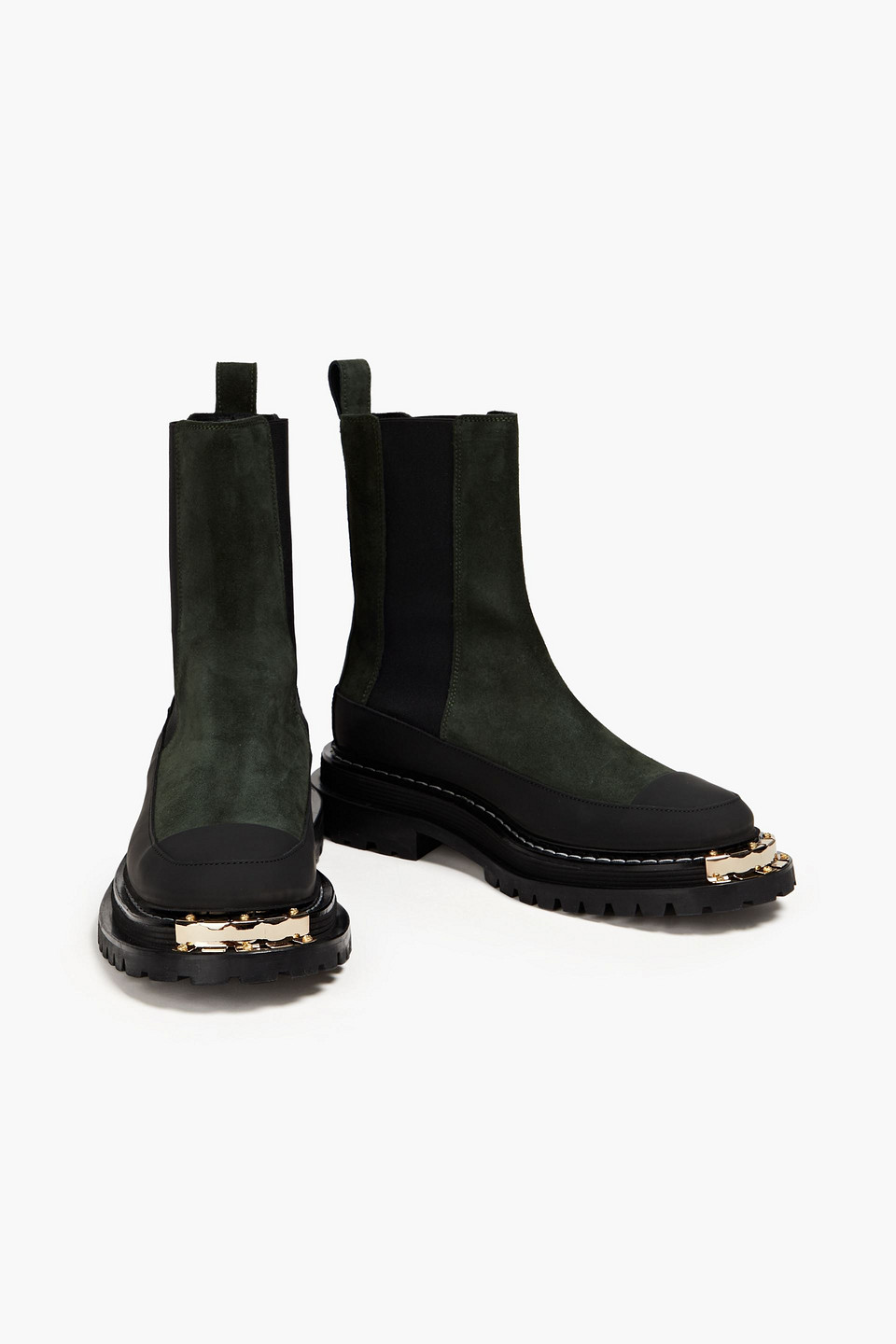 Sandro Liam Metallic-detail Suede Boots In Forest Green