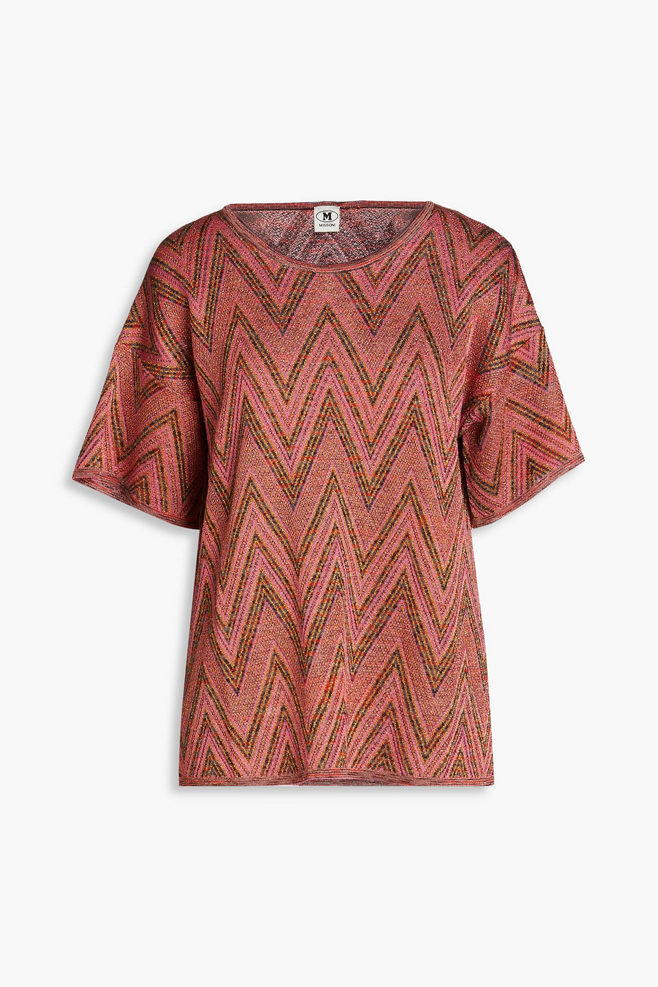 M Missoni Metallic Crochet-knit Top In Pink